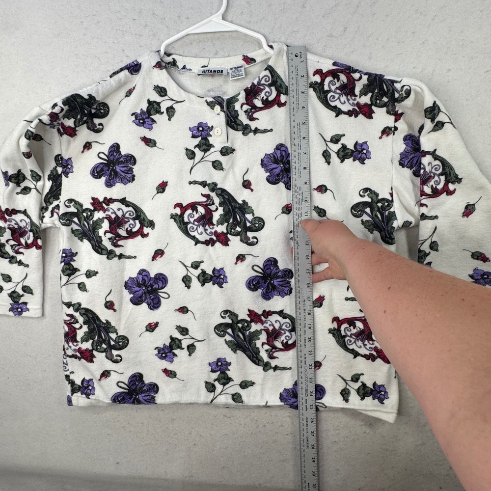 VTG Gitano Knit Pullover Women 20W White Floral Henley LS Cottagecore Cropped - Picture 3 of 11